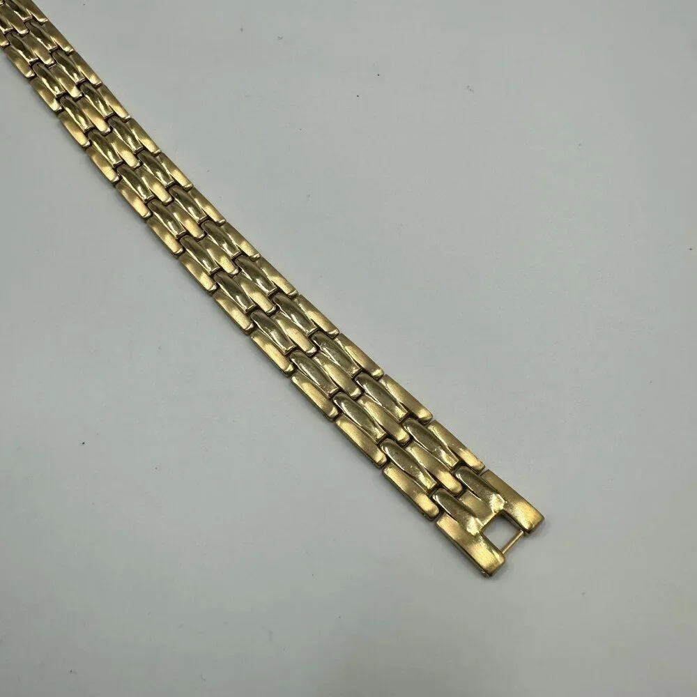 Stainless Steel Bracelet Men Gold Tone Brick Link Pattern 8.5 Inch
